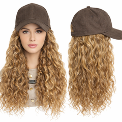 24" Blonde Wavy Baseball Cap Wig Attached
