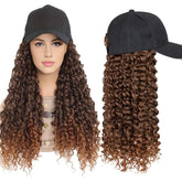 Kinky Curly Synthetic Hair Hat Wigs Long Ombre Brown Afro Wigs With Baseball Cap
