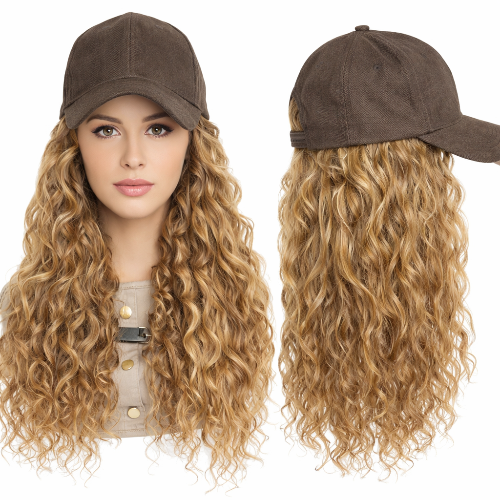 24" Blonde Wavy Baseball Cap Wig Attached