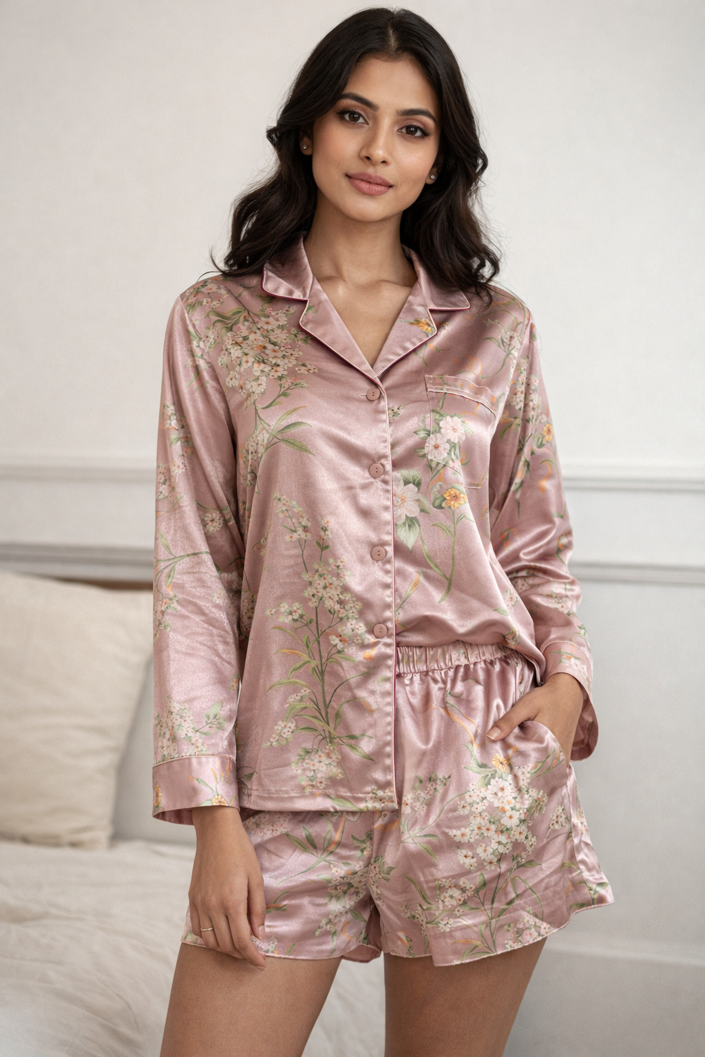 Rosy Garden Satin  Set
