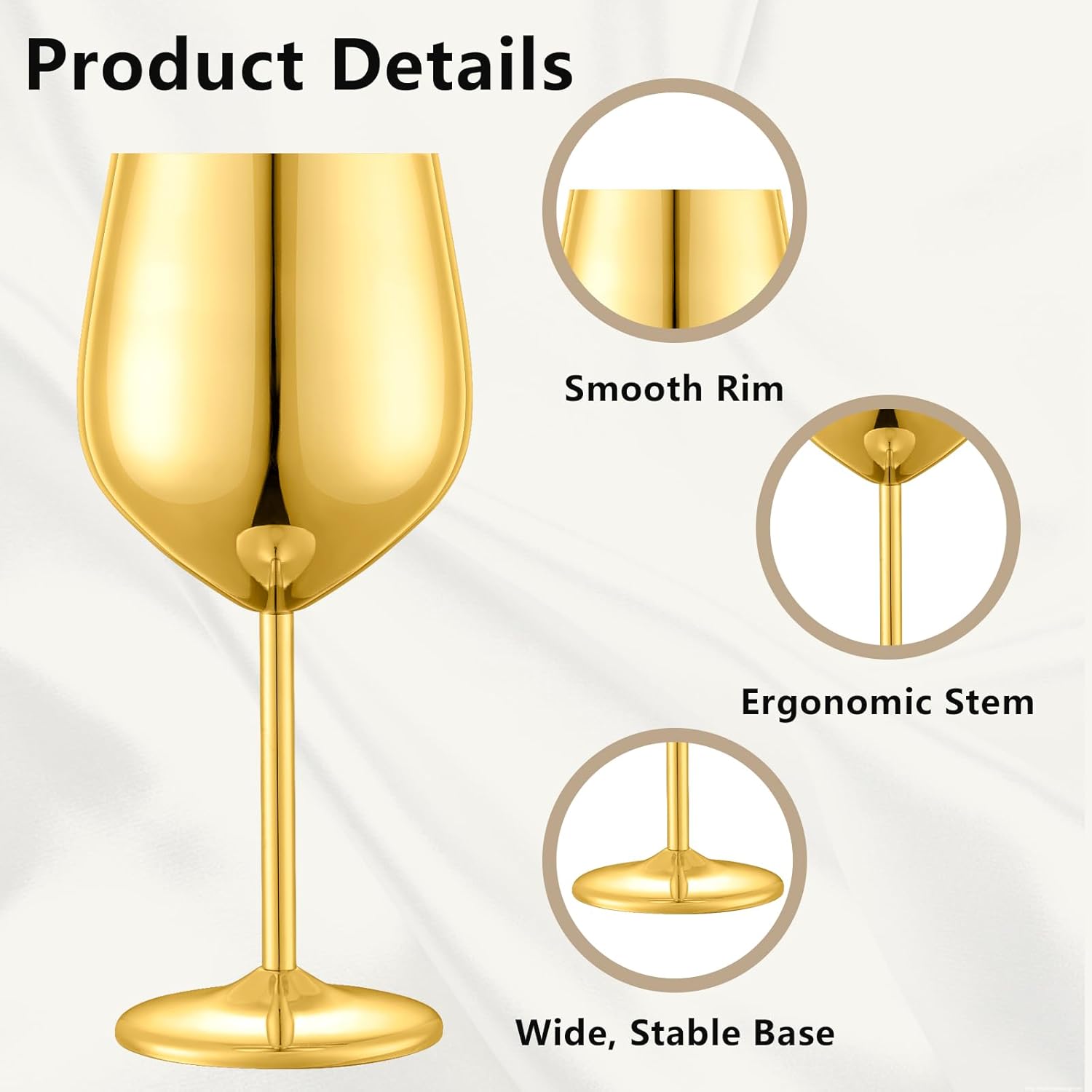 Stainless Steel Gold Wine Glasses Set of 4 – Unbreakable 18oz Goblets