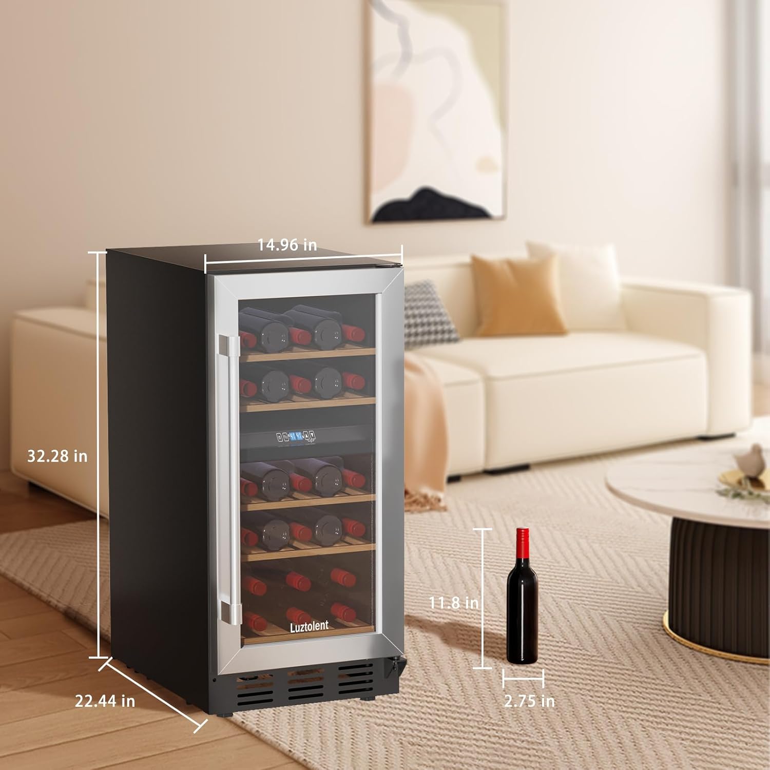 26-Bottle Dual Zone Wine Cooler – 15” Built-In Compressor Fridge