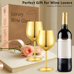 Stainless Steel Gold Wine Glasses Set of 4 – Unbreakable 18oz Goblets