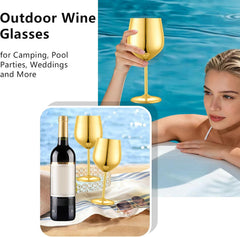 Stainless Steel Gold Wine Glasses Set of 4 – Unbreakable 18oz Goblets