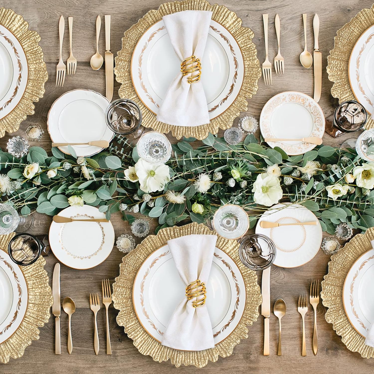 MAONAME Gold Charger Plates Set of 12, Reef Plate Chargers for Dinner Plate, Round Plastic Table Chargers for Thanksgiving, Christmas
