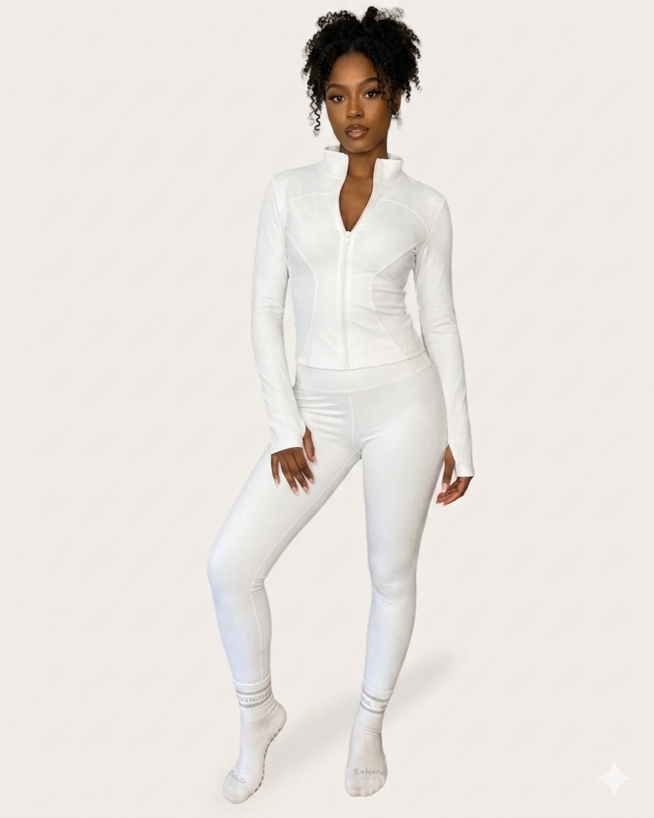 White Zip Jacket And Legging Set