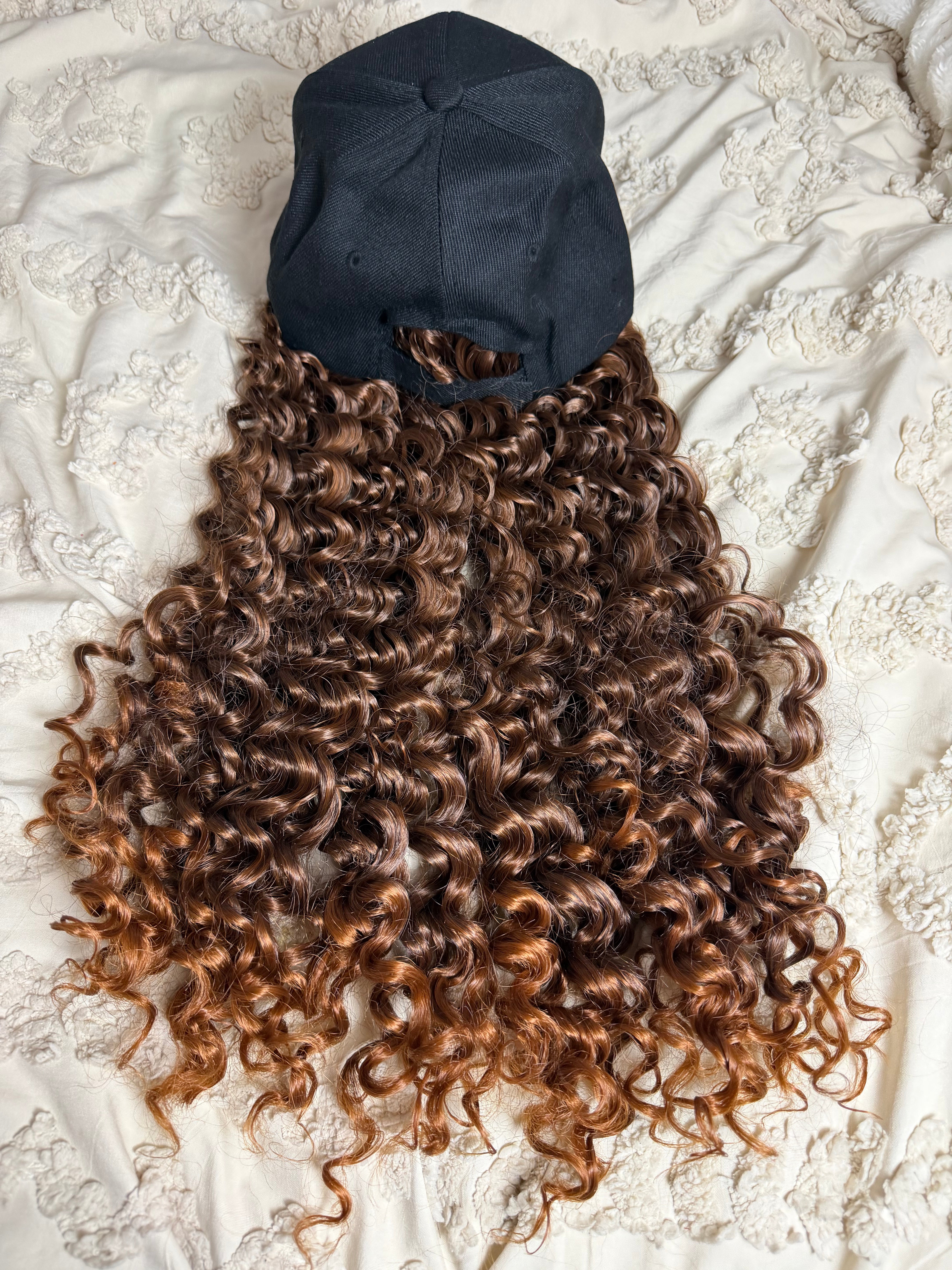 Kinky Curly Synthetic Hair Hat Wigs Long Ombre Brown Afro Wigs With Baseball Cap