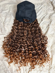 Kinky Curly Synthetic Hair Hat Wigs Long Ombre Brown Afro Wigs With Baseball Cap